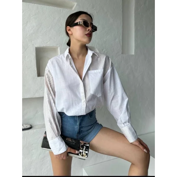 Oversize Çizgili Gömlek