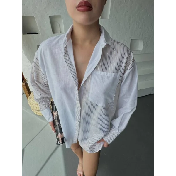 Oversize Çizgili Gömlek