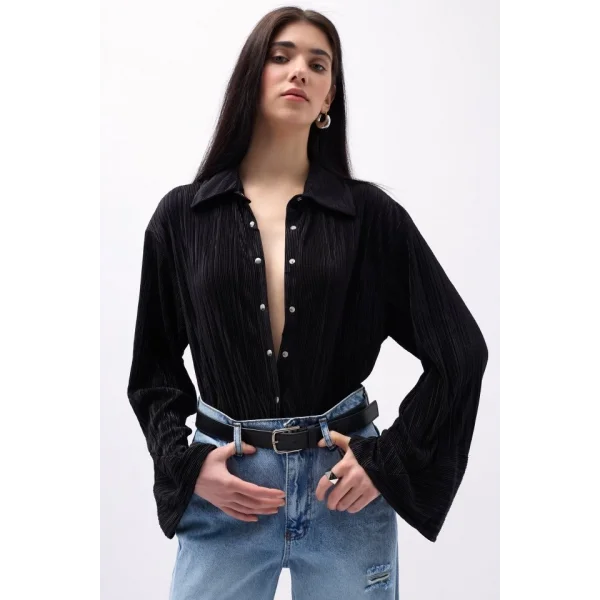 Oversize Dokulu Gömlek