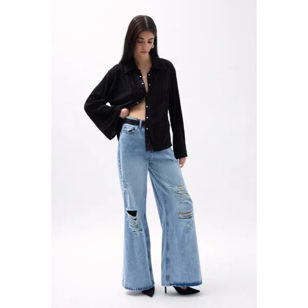 Oversize Dokulu Gömlek