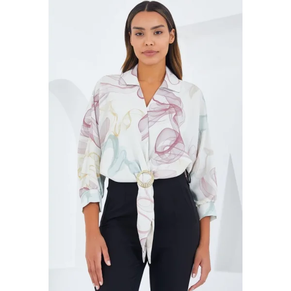 Oversize Dökümlü Crop Saten Gömlek 906  Gül Kurusu