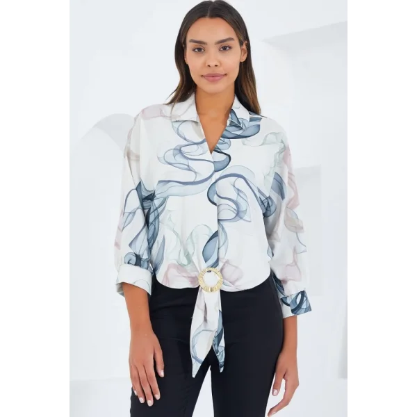 Oversize Dökümlü Crop Saten Gömlek 906  İndigo