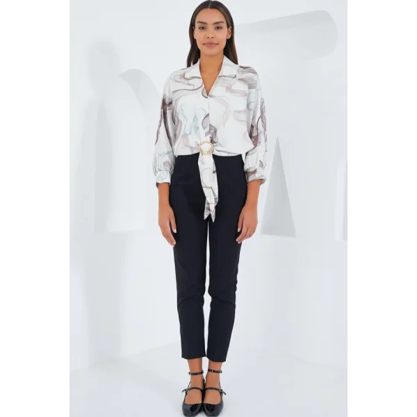 Oversize Dökümlü Crop Saten Gömlek 906  Kahverengi