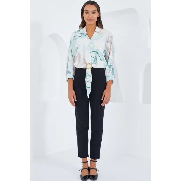 Oversize Dökümlü Crop Saten Gömlek 906  Mint
