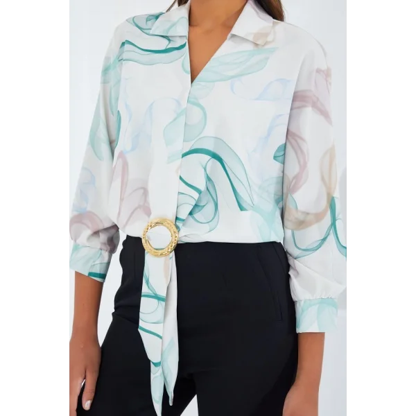 Oversize Dökümlü Crop Saten Gömlek 906  Mint