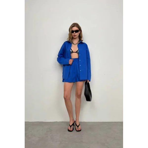 Oversize Gömlek Büzgülü Şort Takım