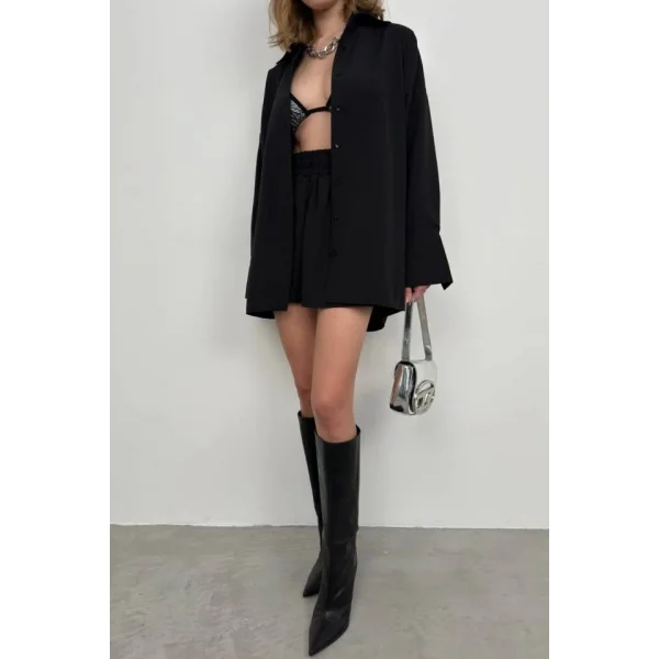 Oversize Gömlek Büzgülü Şort Takım
