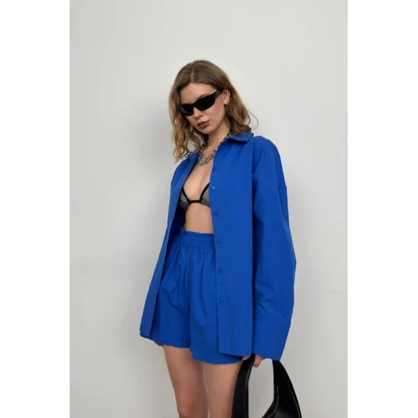 Oversize Gömlek Büzgülü Şort Takım