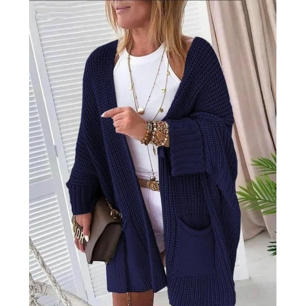 Oversize Kalıp Cepli Salaş Triko Hırka Laci