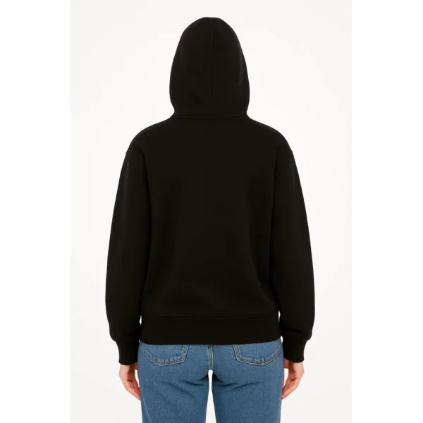 Oversize Kapüşonlu Sweatshirt  Hoodie 3 İplik Şardonlu Pamuklu Kumaş, Önü Baskılı, Fermuarlı Rahat Kalıp, Kışlık Ve Sokak Stili Sweat - Siyah