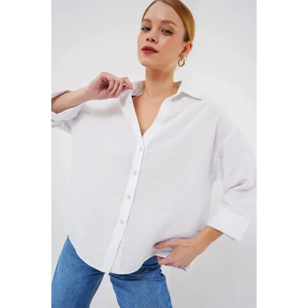 Oversize Kısa Kol Gömlek 20315 - Beyaz