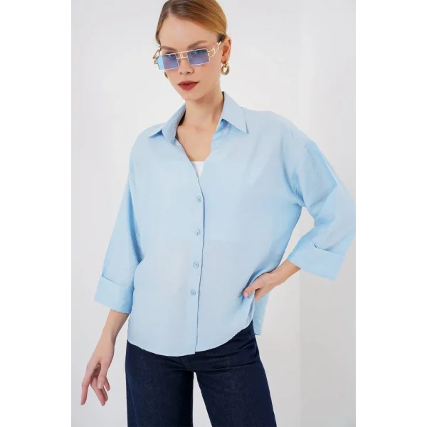Oversize Kısa Kol Gömlek 20315 - Mavi