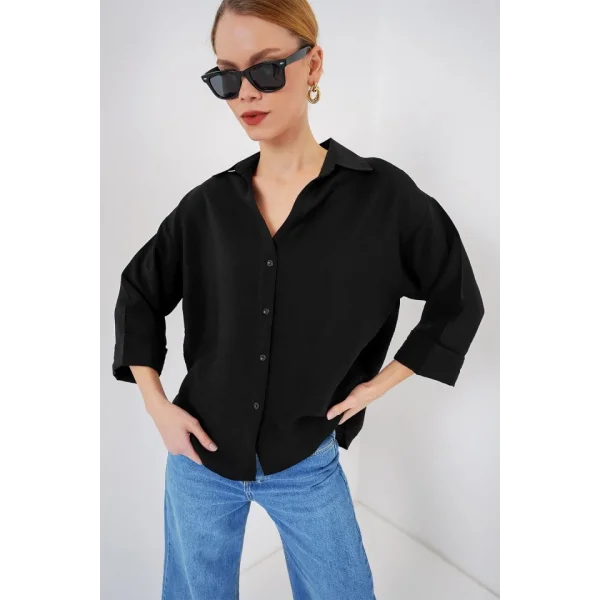 Oversize Kısa Kol Gömlek 20315 - Siyah
