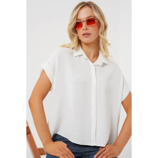 Oversize Kısa Kol Gömlek 20322 - Beyaz