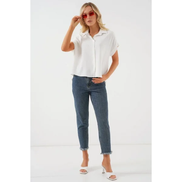 Oversize Kısa Kol Gömlek 20322 - Beyaz