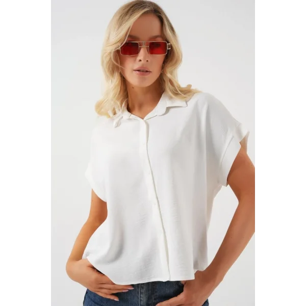 Oversize Kısa Kol Gömlek 20322 - Beyaz