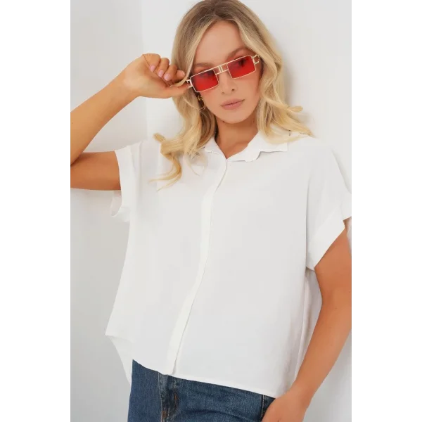 Oversize Kısa Kol Gömlek 20322 - Beyaz