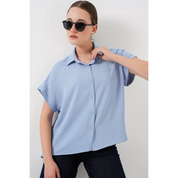 Oversize Kısa Kol Gömlek 20322 - Mavi