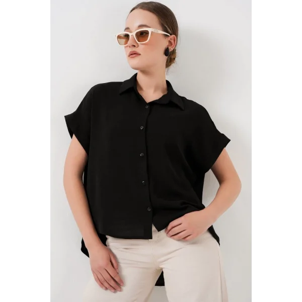 Oversize Kısa Kol Gömlek 20322 - Siyah
