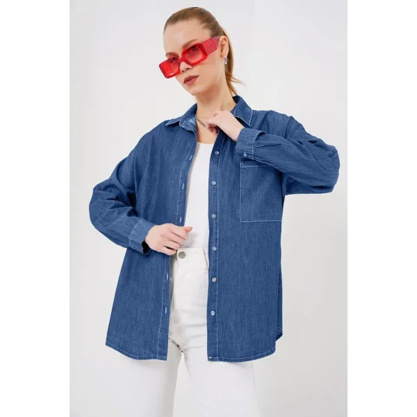 Oversize Kot Gömlek 20280 - Lacivert