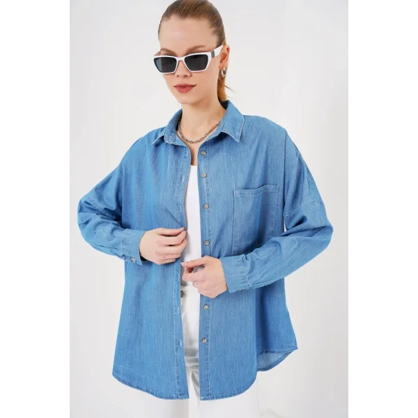 Oversize Kot Gömlek 20280 - Mavi