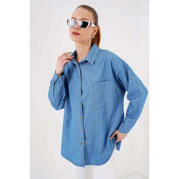 Oversize Kot Gömlek 20280 - Mavi