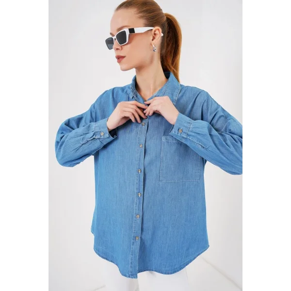 Oversize Kot Gömlek 20280 - Mavi