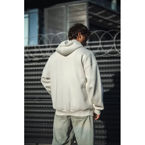 Oversize Tam Fermuarlı Uzun Kol Hırka - Beyaz