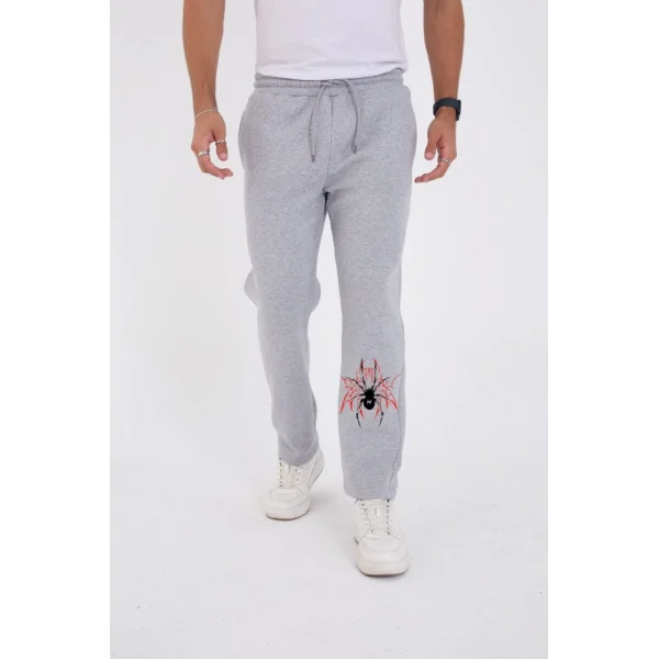 Oversize Üç İplik Baskılı Eşofman Pantolon - Gri