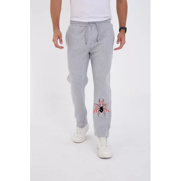 Oversize Üç İplik Baskılı Eşofman Pantolon - Gri