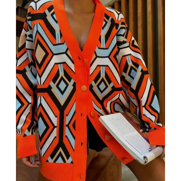 Özel Tasarım Turuncu Çelik Örgü Triko Kadın Hırka