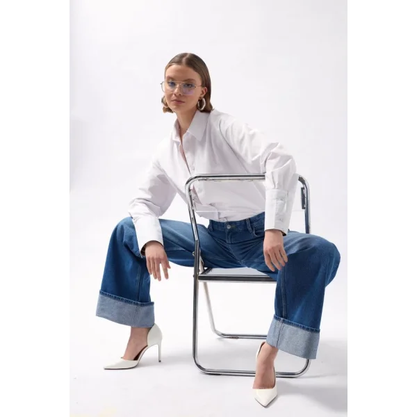 Paça Katlamalı Yüksek Bel Jean