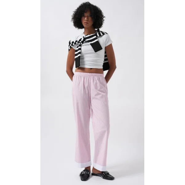 Paça Şerit Detay Çizgili Pantolon