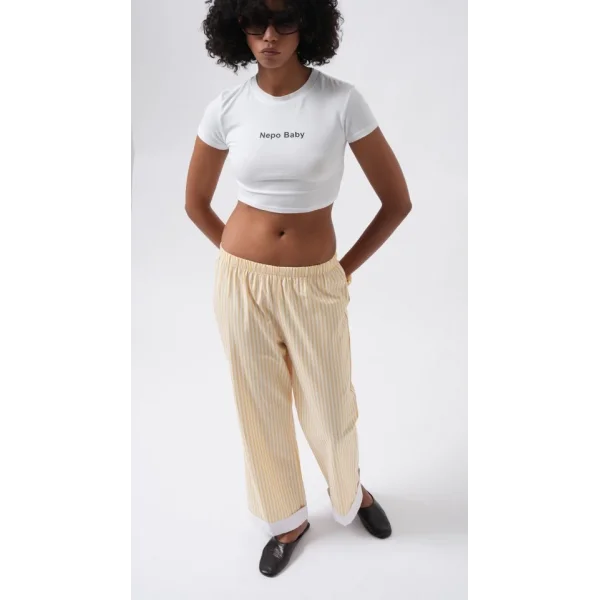 Paça Şerit Detay Çizgili Pantolon