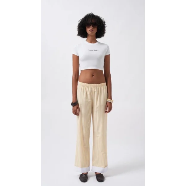Paça Şerit Detay Çizgili Pantolon