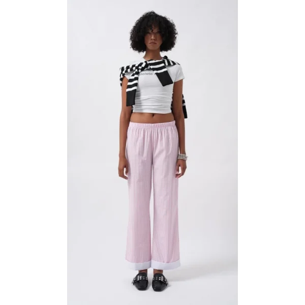 Paça Şerit Detay Çizgili Pantolon