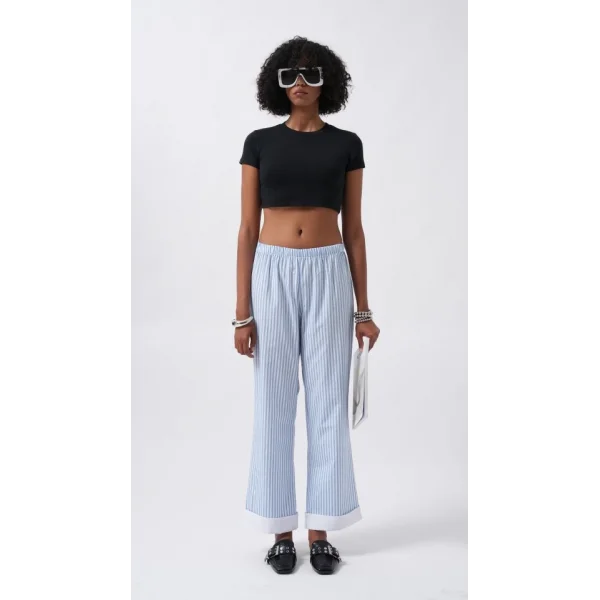 Paça Şerit Detay Çizgili Pantolon