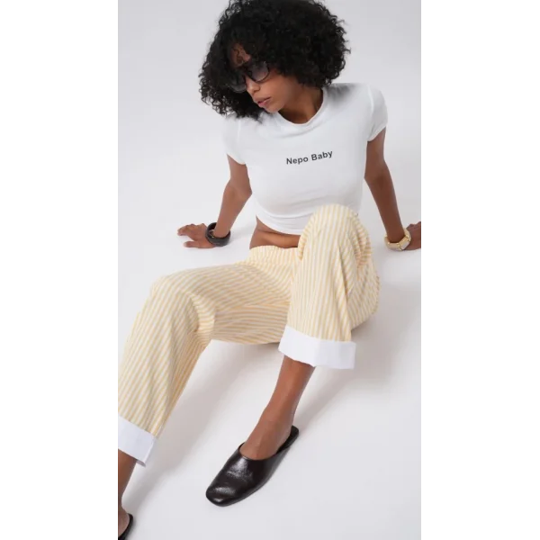 Paça Şerit Detay Çizgili Pantolon