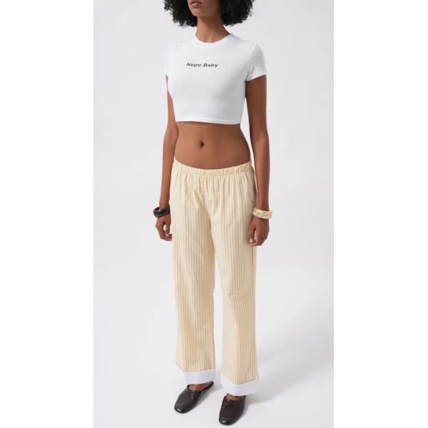 Paça Şerit Detay Çizgili Pantolon