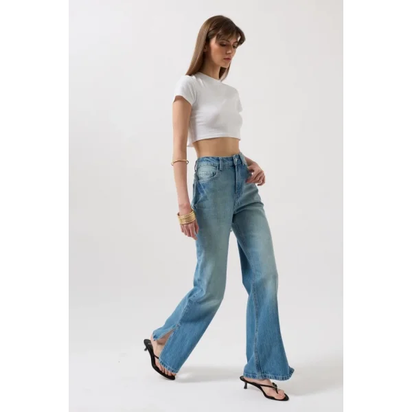 Paça Yırtmaçlı Yüksek Bel Jean