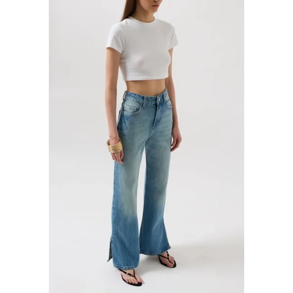 Paça Yırtmaçlı Yüksek Bel Jean