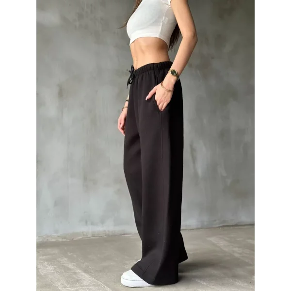 Palazzo Bol Paça Eşofman Pantolon - Siyah