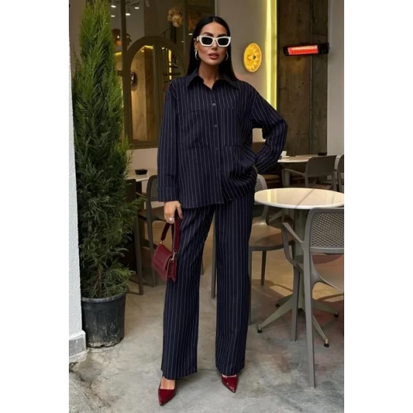 Palazzo Pantolonlu Çizgili Takım 10092