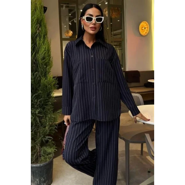 Palazzo Pantolonlu Çizgili Takım 10092