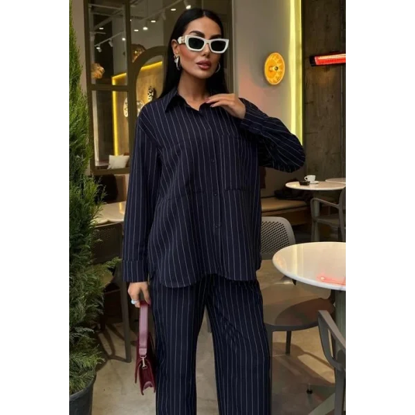 Palazzo Pantolonlu Çizgili Takım 10092