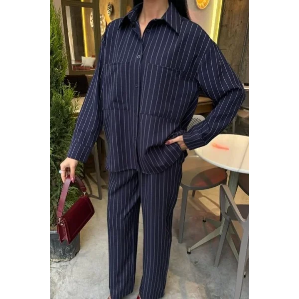 Palazzo Pantolonlu Çizgili Takım 10092