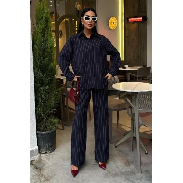 Palazzo Pantolonlu Çizgili Takım 10092