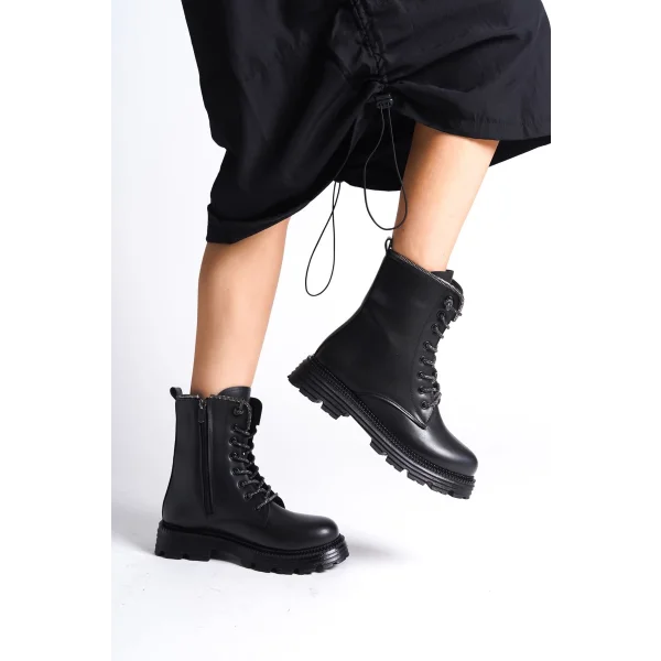 PAMELA Bağcıklı Fermuarlı Ortopedik Taban Taşlı Kadın Bot CST - Siyah