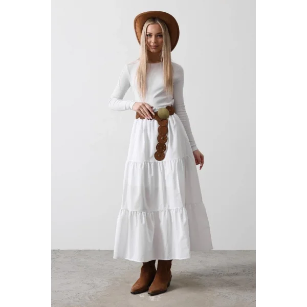 Pamuklu Beli astikli Etek  Beyaz