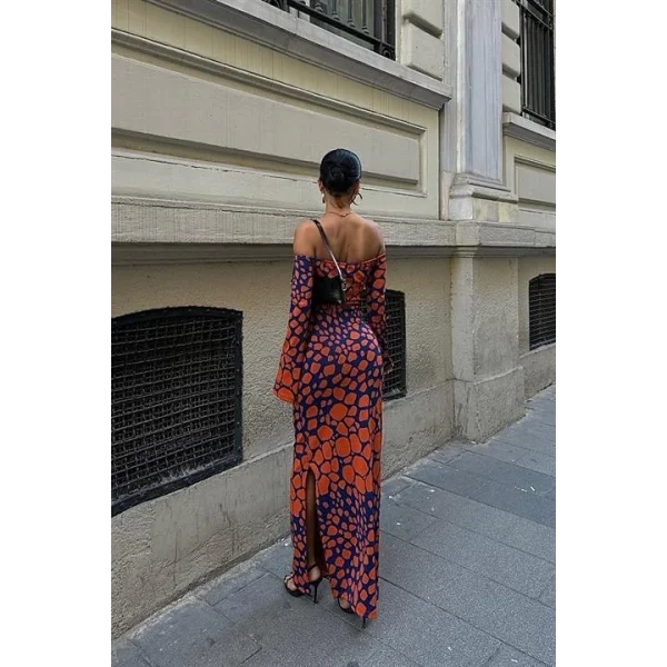 Pansy Cut Out Animal Desen Elbise 2678-8